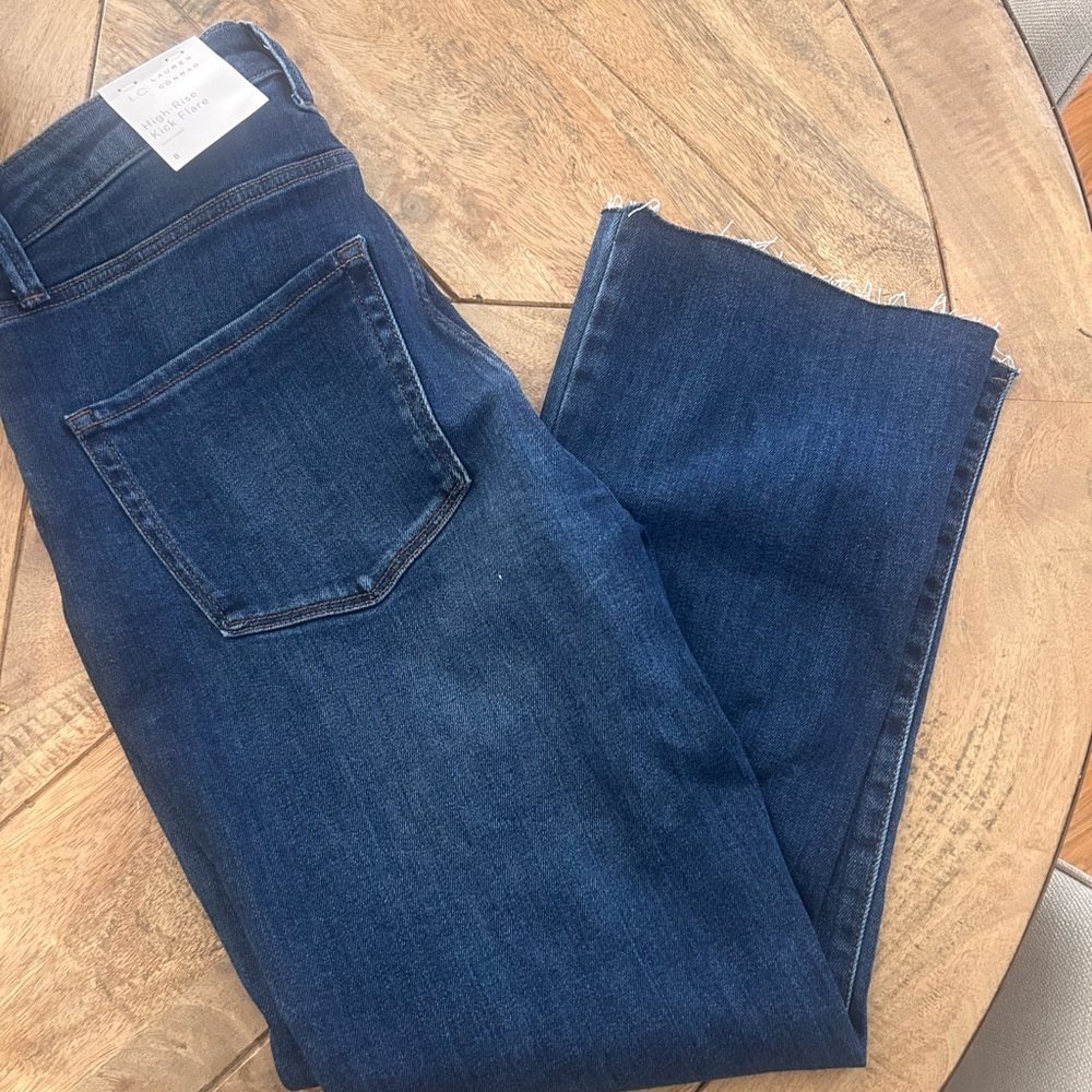 Lauren Conrad Dark Wash  high rise kick flare jeans- Raw Hem